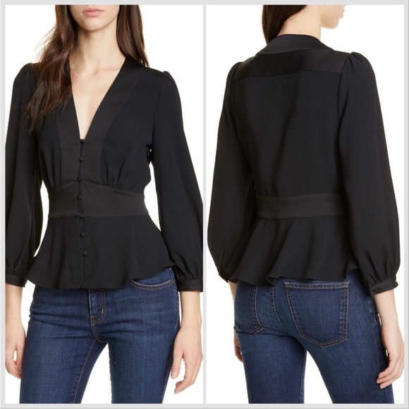 JOIE Monisha Black Shawl Collar Peplum Blouse Sz M - Picture 14 of 14